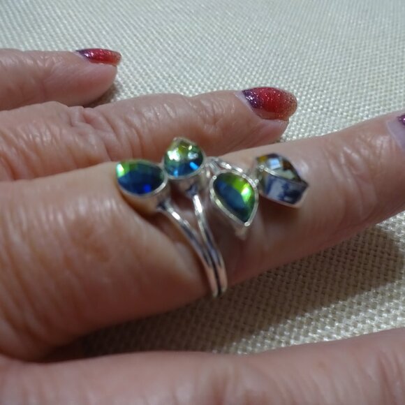 Leafy RAINBOW MYSTIC TOPAZ Handmade Sterling RIng Size 10.5 #966B - Picture 2 of 3